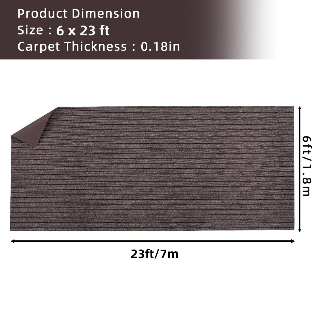 Garvee 6' × 23' Stripe Brown Marine Carpet, Waterproof Indoor/Outdoor Rug with TPR Non-Slip Backing for Boat, Patio Deck, Camping, and Outdoor Use