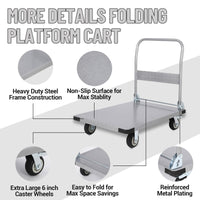 Garvee Platform Truck Cart 2000 LBS Load Capacity, Foldable Steel Hand Push Dolly with 6" TPR Brake Wheels, Heavy Duty Flatbed Hand Cart 36" x 24" for Loading and Moving, Home Office Warehouse