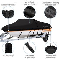 Garvee Heavy Duty 300D Marine Grade Waterproof Polyster Canvas,PU Waterproof Boat Cover,Fits 17-19ft V-Hull, Tri-Hull, Fishing Boat, Runabout, Bass Boat with Tightening Straps
