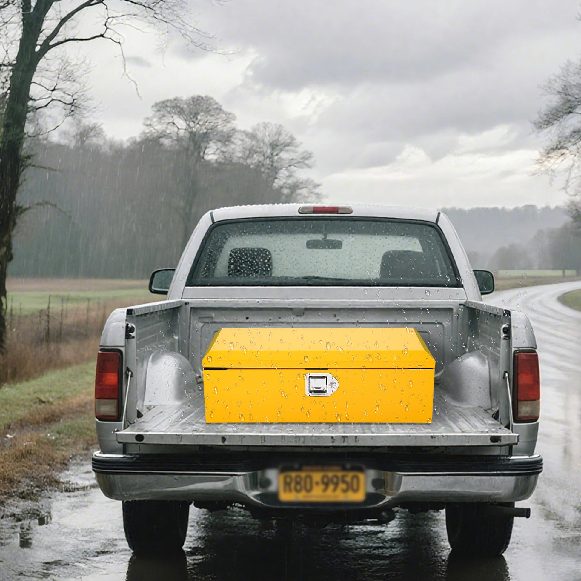Garvee 39 Inch Steel Truck Bed Tool Box - Diamond Plate Design with Side Handles and Locking Keys, Compact and Durable for Pickup Trucks, RVs, and Trailers, Yellow