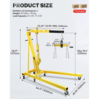 Garvee 2-Ton Hydraulic Engine Hoist Crane, 4400 lbs Folding Heavy-Duty Cherry Picker with Lever, 6 Locking Wheels, and 4 Boom Positions for Truck/SUV Engines, Garage, Workshop, and Industrial Lifting, Yellow