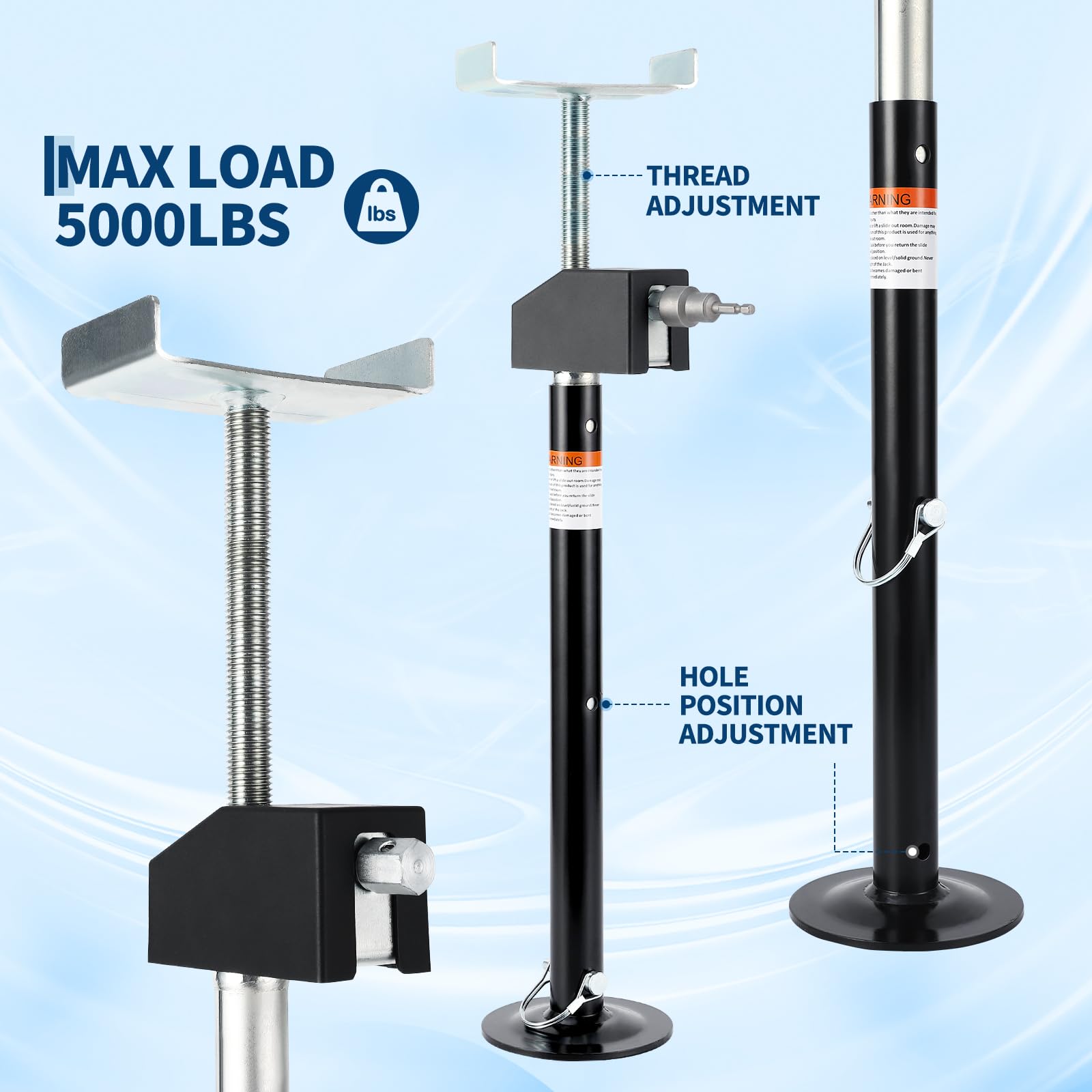 Garvee 2 Pack RV Slide Out Support Jacks Supports Up to 5,000 lbs, Adjustable Height from 21.06" to 49", Heavy-Duty Steel RV Stabilizer Jacks for Camper, Black