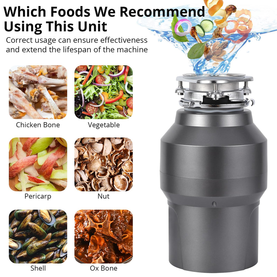 Garvee 1/2 HP Garbage Disposal, Sink Garbage Disposal With Air Switch, Continuous Feed Food Waste Disposer Cleaner With 14 In Power Cord, 380W 3500r/Min,Rose Gold