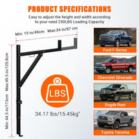 Garvee Truck Ladder Rack Extendable 19-34in Adjustable Height 44.5-49.5in Steel Heavy Duty Rust-Proof Powder Coated for Kayak Surfboard Lumber
