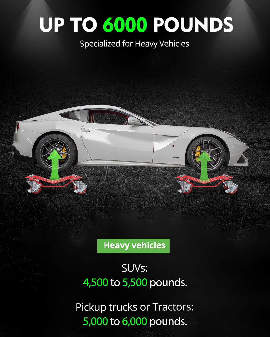 Garvee Car Dolly [Set of 2, 3000 Lbs Capacity], Heavy-Duty Carbon Steel Wheel Dollies with Anti-Skid Plate & 360° Rotatable Wheels, Red