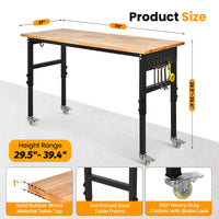 Garvee 70"x 21" Adjustable Workbench with Power Outlet, 29.5" - 39.4" Adjustable Height Garage Workbench with Rulers, Pegboard, Hooks, Wheels, 2000 Lbs Load Capacity for Workshop, Office, Garage, Home