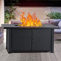 Garvee 57 Inch Gas Fire Pit Table, 50,000 Btu Outdoor Propane Fire Pit with Lid, Rain Cover, Volcanic Rocks, Rectangular Fire Table for Outside Garden, Patio, Yard, Metal Fence Surface