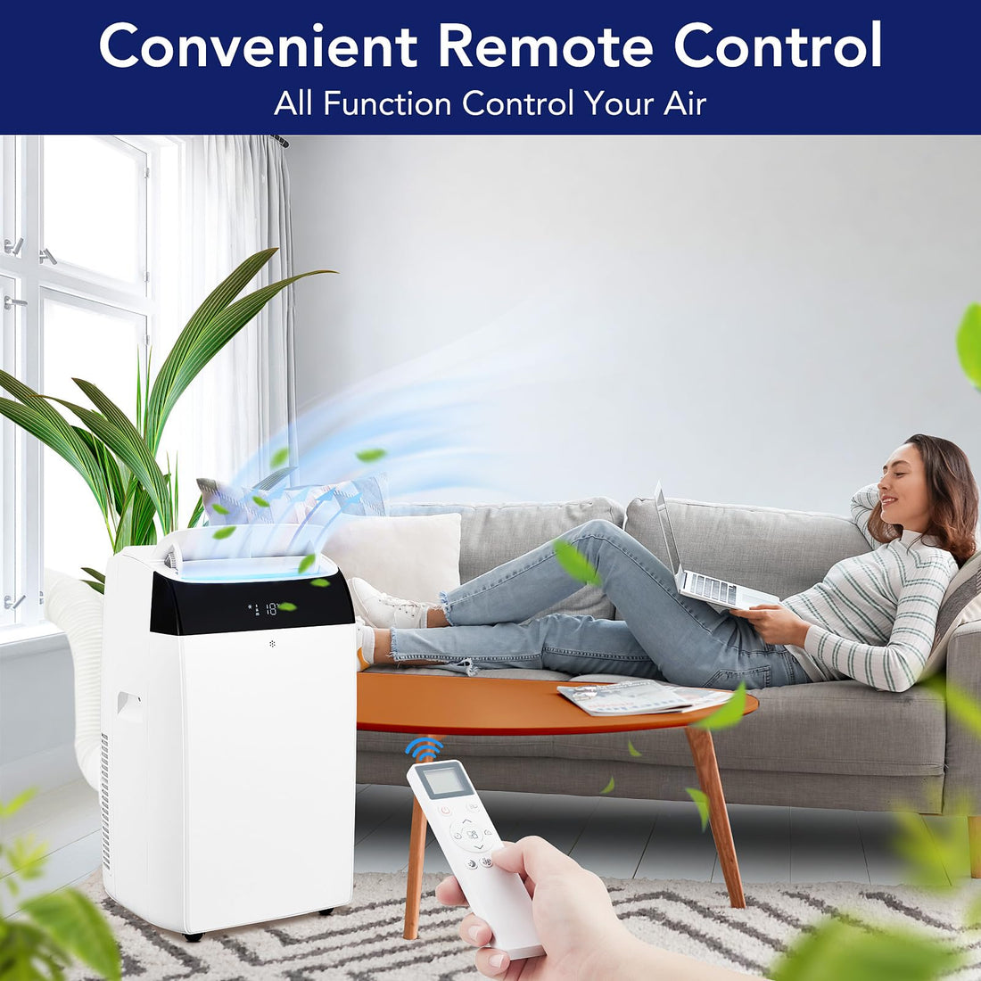 Garvee 14,000 BTU Portable Air Conditioner with Dehumidifier & Fan, Portable AC Units Cools up to 750 Sq. Ft., Remote Control, Auto Swing, Sleep Mode, White Top