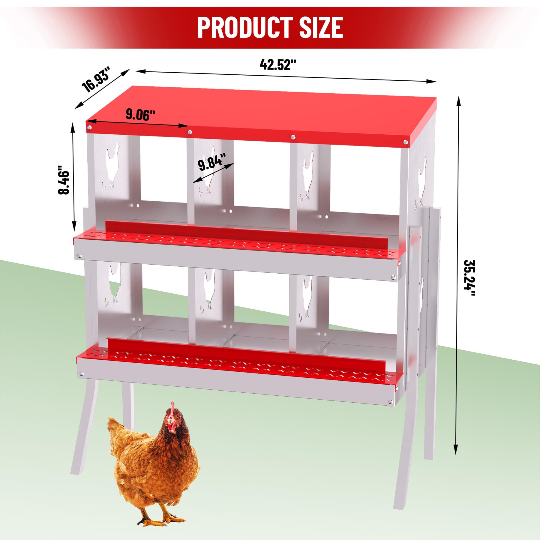 Garvee 6 Compartments Metal Chicken Nesting Boxes, Nesting Boxes with Metal Legs, Chicken Laying Box with Roll Out Egg Collection with Vented Holes
