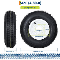 Garvee 4.80-8 Trailer Tire and Wheel Assembly, Heavy-Duty Load Range C 6PR, 8 Inch White Modular Wheel for Utility Boat Camper Trailers, Set of 2