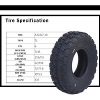 Garvee Set Of 2 All Terrain All-Season ATV/UTV Tire AT22x7-10-6PR TL EOS