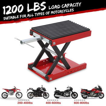 Garvee 1200lbs Motorcycle Lift Scissor Jack, Heavy-Duty Steel Hoist Stand with 3.7"-14.2" Adjustable Height, 11.5mm Thickened Rubber Pad, and Safety Pin for Dirt Bikes, ATVs, Garage Repairs