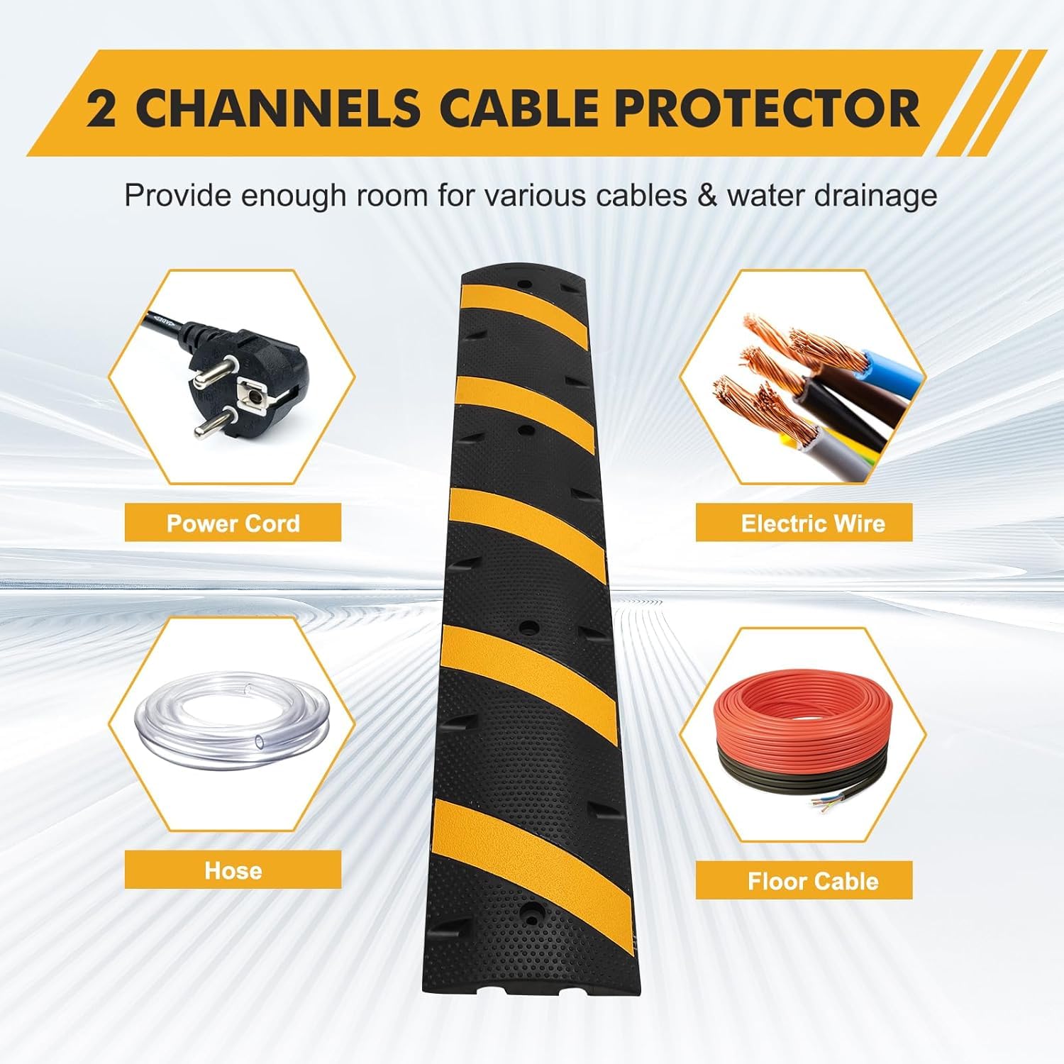 Garvee 2PCS 6FT Rubber Speed Bump,25000 lbs Load Capacity Cable Protector Ramp with 2 Channe,Traffic Speed Humps for Home Garage Asphalt Concrete Gravel Driveway