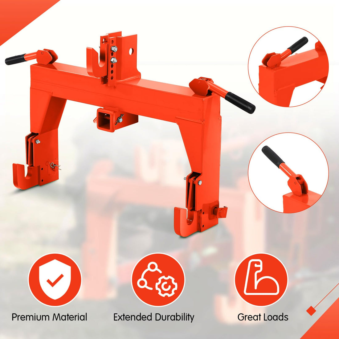 Garvee 3-Point Quick Attach Hitch, 2 Inch Receiver & 5 Bolts Adjust