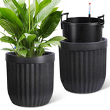Garvee 14.5 Inch Tall Planters Set of 2 Flower Pots with a Water Level Monitor, Self Watering Insert and Hidden Wheels, Ideal for Living Room, Bedroom Office, Patio, Porch, Garden, Black - Black