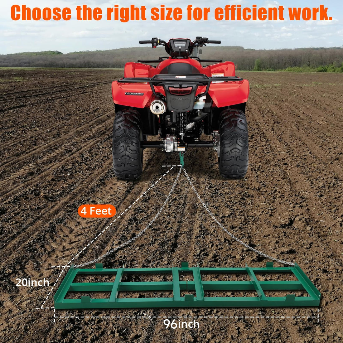 Garvee Driveway Drag 96" Width, Tow Behind Drag Harrow 20" Length, 6" Height, Driveway Tractor Harrow with Heavy Duty Chain, Driveway Grader for ATV, UTV, Tractor, Mower