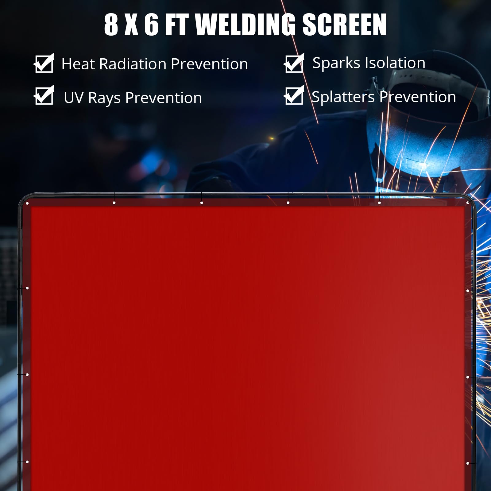 Garvee 8 X 6 FT Vinyl Welding Screen with Frame, Flame-Resistant PVC Welding Curtain with Lockable Swivel Wheels, Transparent Welding Screen Panel for Welding Safety, Red