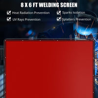 Garvee 8 X 6 FT Vinyl Welding Screen with Frame, Flame-Resistant PVC Welding Curtain with Lockable Swivel Wheels, Transparent Welding Screen Panel for Welding Safety, Red