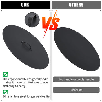 Garvee Fire Pit Cover - Compatible with Bonfire, Round Stainless Steel with Handle, Fits Inset Fire Pit, Perfect for Outdoor Patio Camping,28 * 28inch,Black
