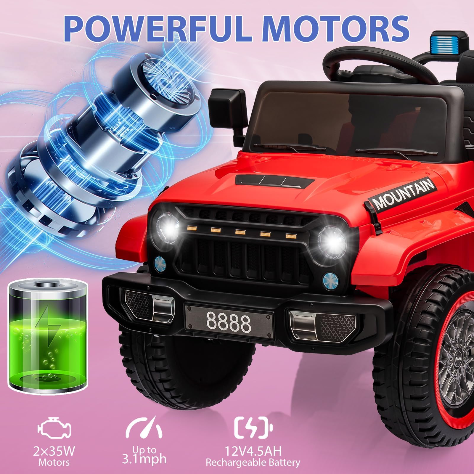 Garvee Ride - P Series: 12V Kids Ride-On Truck For Age 3+, Remote Control, LED, Music, 3 Speeds - Red