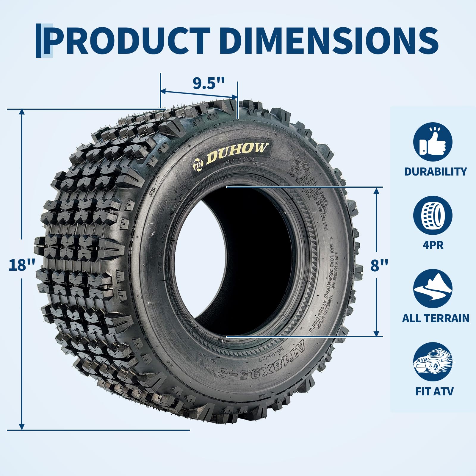 Garvee 18x9.5-8 Sport-Racing ATV Tires, 4 PR Tubeless Off-Road Tires, Knobby Tread, Durable Heavy-Duty, Mud Trail, Black, Set of 2