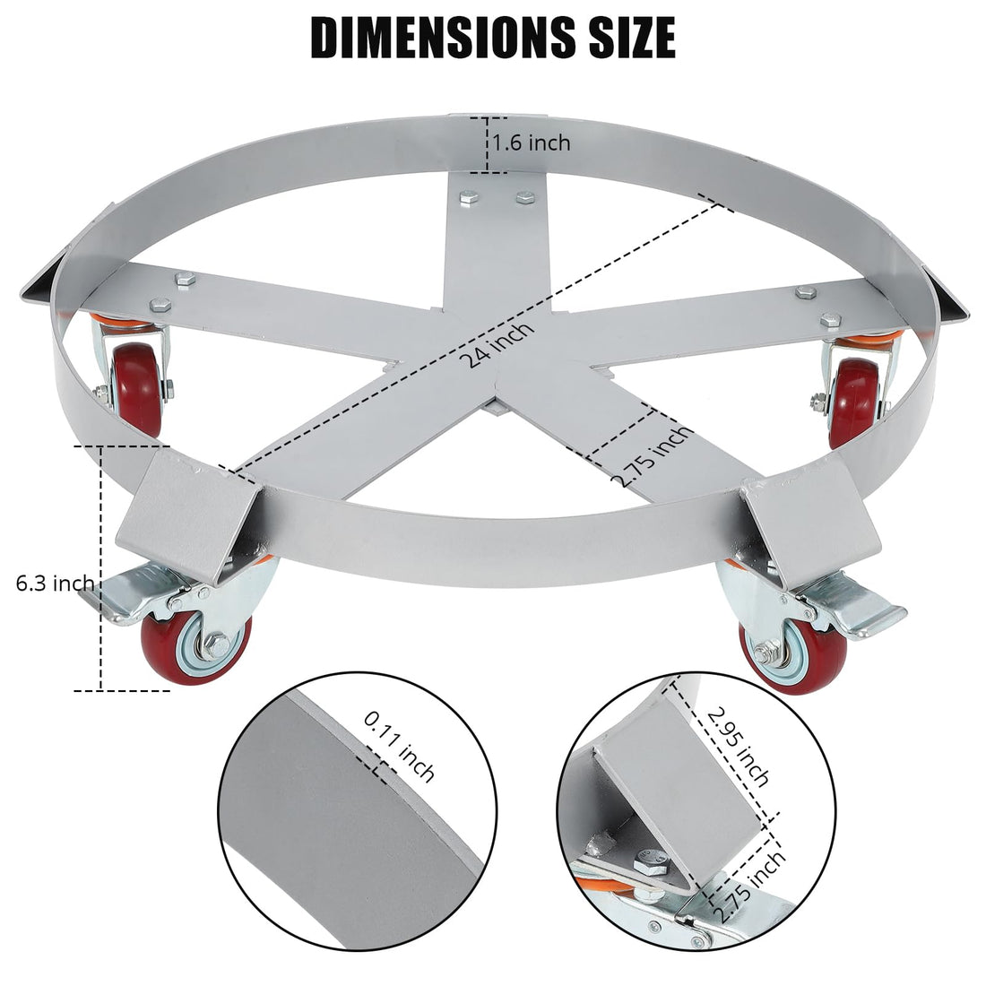 Garvee 55 Gallon Drum Dolly, 1250lbs, Steel Frame Bucket Dolly with 5 Swivel Casters Wheel, Non Tipping Barrel Dolly for Furniture/Trash/Plant