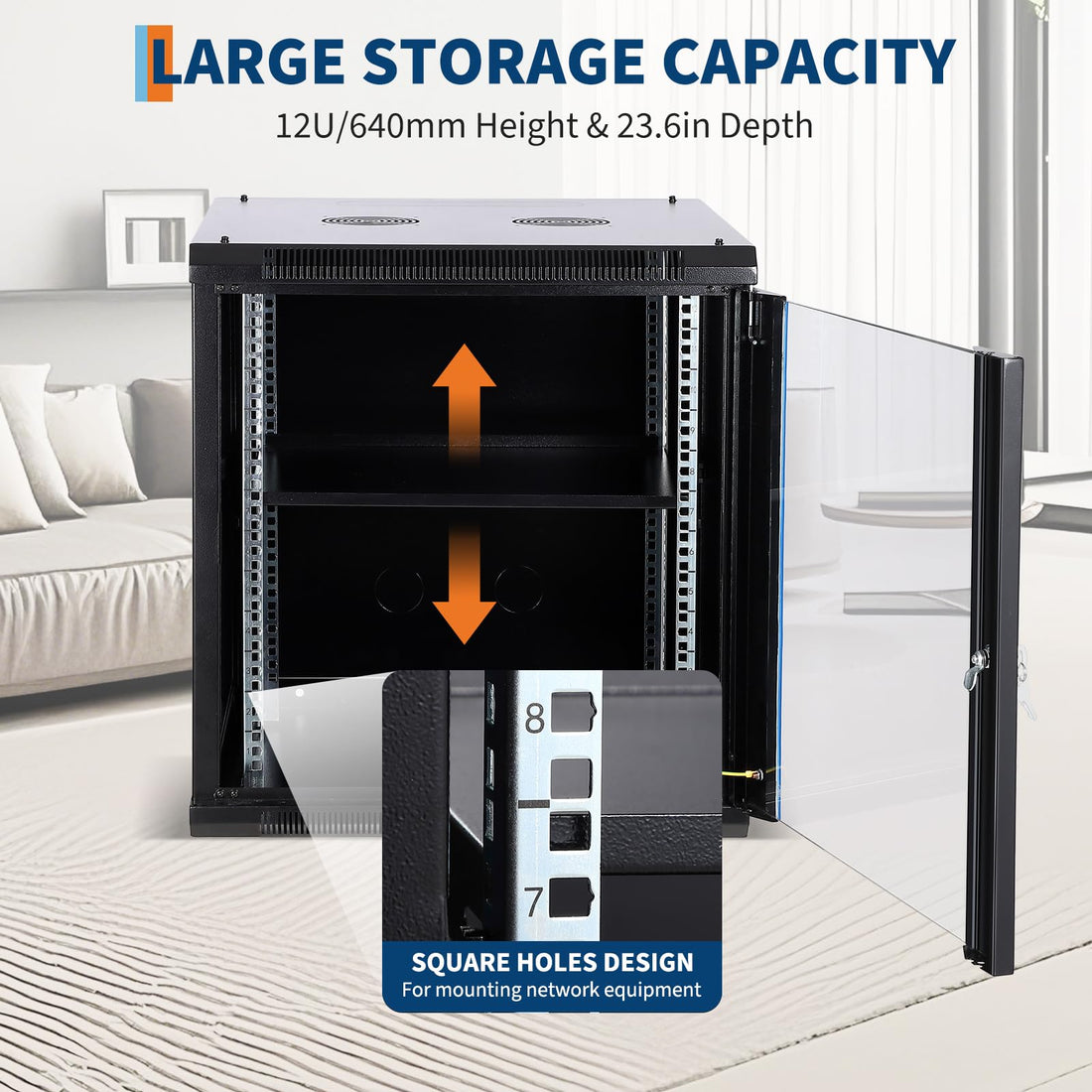Garvee 12U Wall Mount Network Cabinet - 23.6" Deep Server Rack Enclosure with Locking Glass Door & Removable Side Panels, IT/AV Equipment Rack for Secure Data and Audio-Visual Installations
