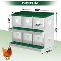 Garvee 6 Compartments Metal Chicken Nesting Boxes, Nesting Boxes, Chicken Laying Box with Roll Out Egg Collection with Vented Holes, Green