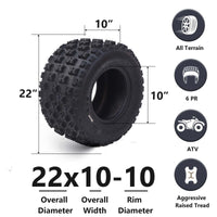 Garvee AT22x10-10-6PR TL EOS Tire - All Terrain 22x10x10 Tires, Rim 10x8, OD 22in, SW 10in, Max Load 355lbs each Tire, LCI/SI 44F