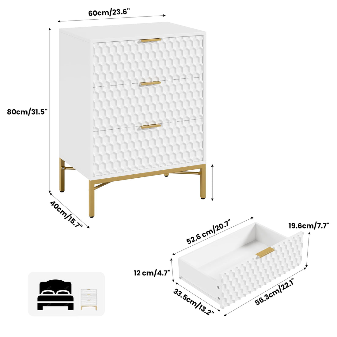 Garvee White 3 Drawer Dresser for Bedroom, Simply Modern Chest of Drawers for Closet with Wide Top, Wooden Dresser with Deep Drawers, Nightstand for Living Room, Hallway, Kids Room