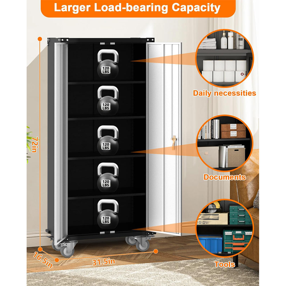 Garvee Metal Storage Cabinet - 72" Lockable Tool Cabinet with 360° Wheels, Drawers, 4 Doors, and Adjustable Shelves, Ideal for Garage, Home, and Office