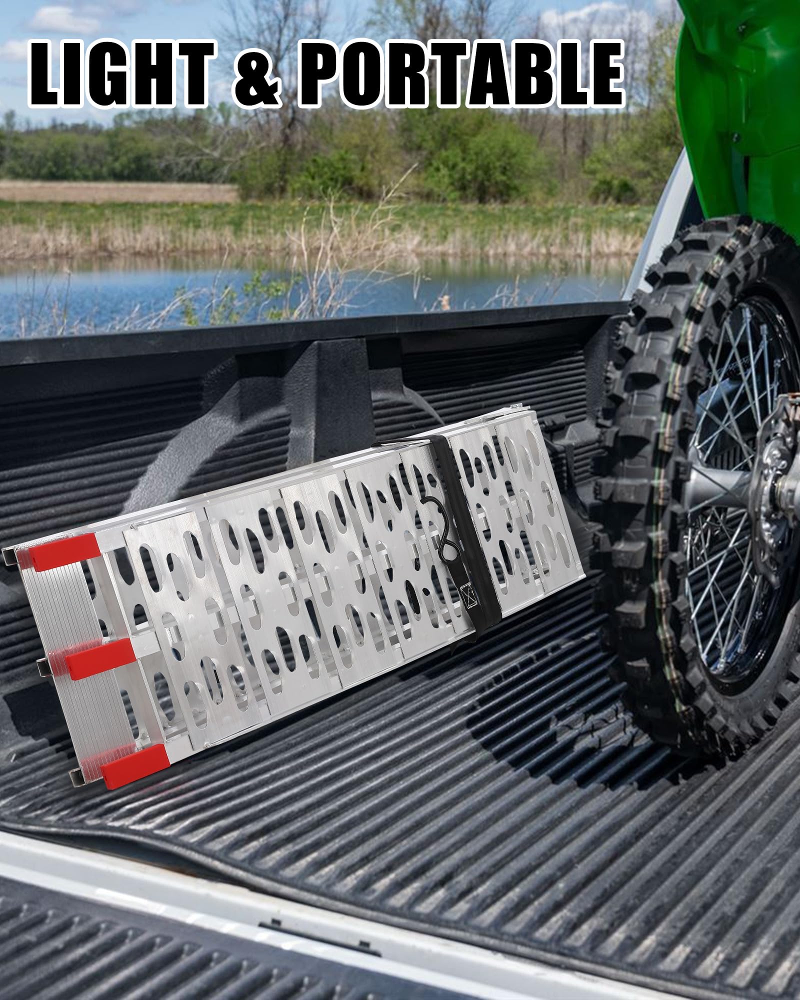 Garvee Folding Loading Ramp, 750 lbs Capacity, Aluminum Portable ATV UTV Ramp Motorcycle Ramp for Dirt Bikes, Carts, Lawn Mowers, Snow Blowers