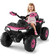 Garvee 12V Kids Electric ATV Ride-On Car – Dual Motors – Remote Control – LED Lights, wireless, Music, USB, Spring Suspension – Outdoor Off-Road Quad Toy for Boys & Girls – Dark Pink