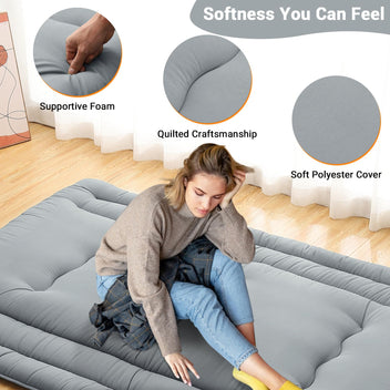 Garvee Futon Mattress Full Size, Foldable Sleeping Mattress Tatami Mattress for Adults, Roll Up Japanese Style Floor Bed Dormitory Floor Mattress for Rv Travel Camping, Light Grey