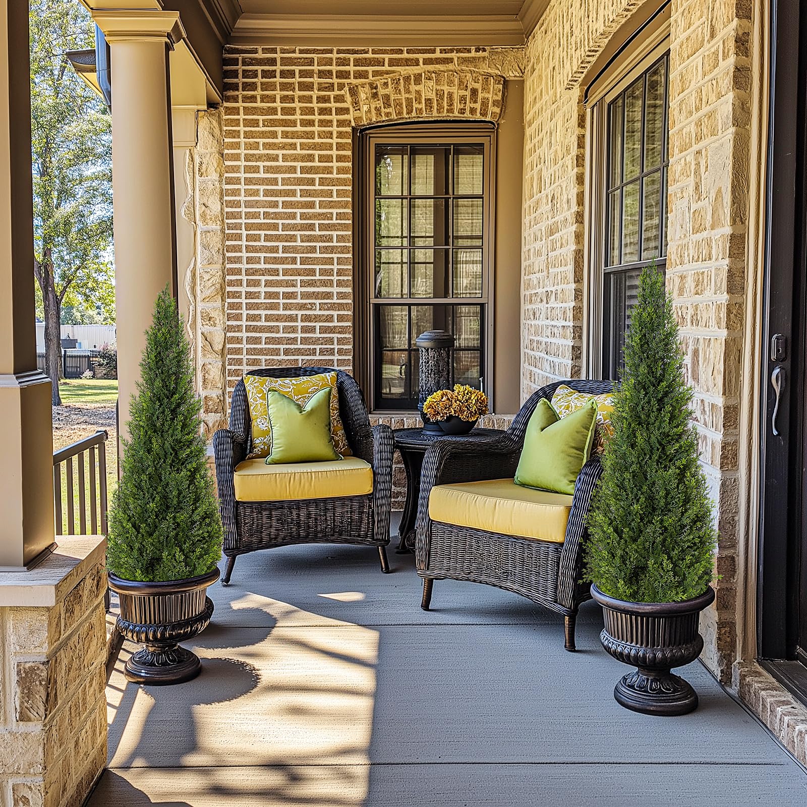 Garvee Artificial Cedar Topiary Trees for Home Decor 3ft(2pcs) Fake Cypress Trees Potted Faux Evergreen Plants for Outdoor Indoor Front Porch Garden Set of 2