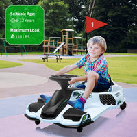 Garvee Ride - G Series: 24V Drift Go-Kart for Kids: Quality Metal, 7.5mph, LED, Music, for 8-12 Years Old - White