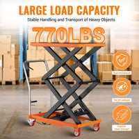 Garvee 770lbs Capacity Hydraulic Lift Table Cart, 14"-59" Lifting Height Manual Double Scissor Table Lift Cart with Non-Slip Pad for Material Handling and Transportation - Orange