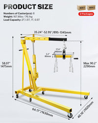 Garvee 2-Ton Hydraulic Engine Hoist Crane, 4400 lbs Folding Heavy-Duty Cherry Picker with Lever, 6 Locking Wheels, and 4 Boom Positions for Truck/SUV Engines, Garage, Workshop, and Industrial Lifting, Yellow