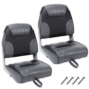 Garvee 2 Pack Folding High Back Boat Seats + Thickened Sponge Padding + Stainless Steel Screws + Waterproof PVC + Aluminum Hinges + 5" x 5" Bolt Hole Pattern + Fishing, Sightseeing
