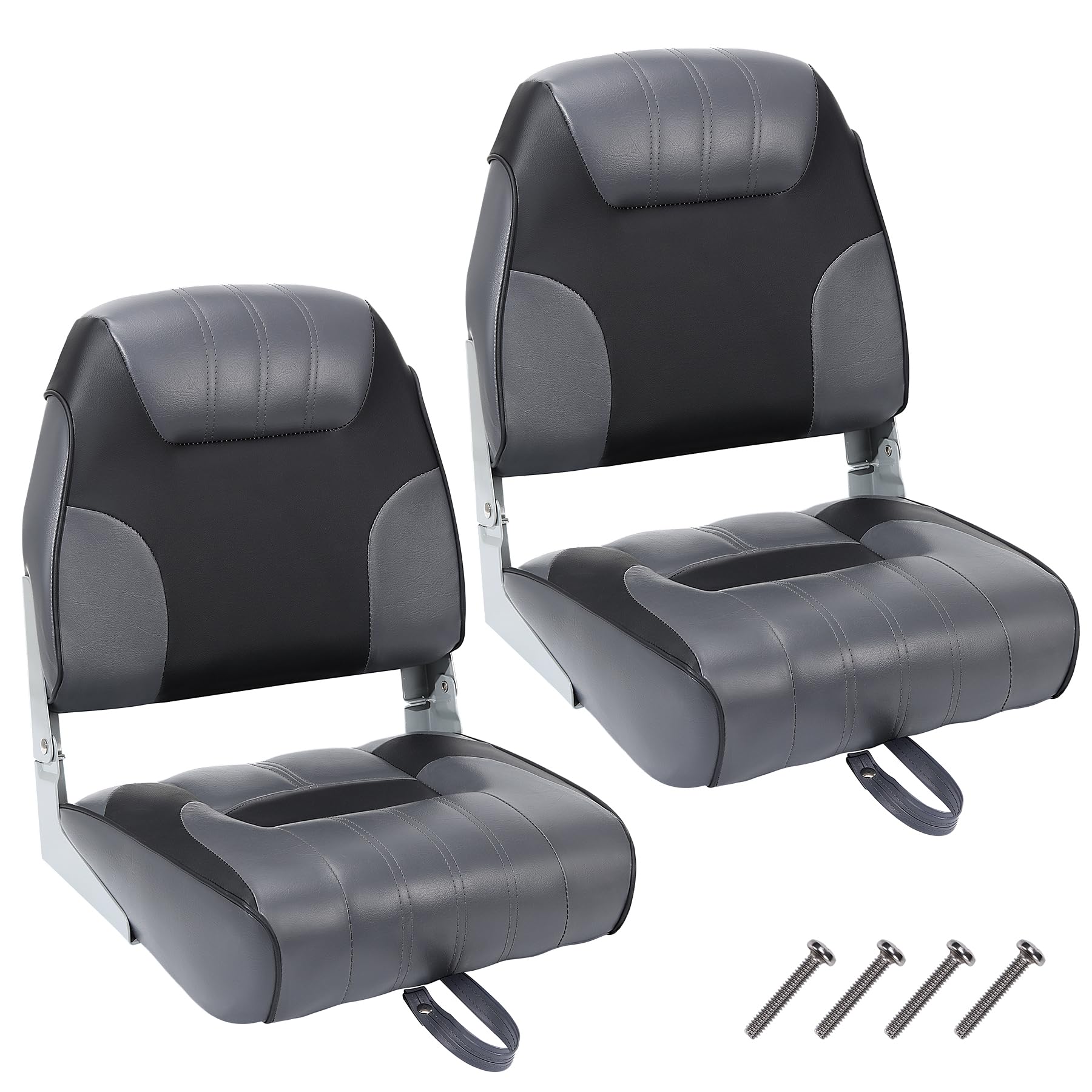 Garvee 2 Pack Folding High Back Boat Seats + Thickened Sponge Padding + Stainless Steel Screws + Waterproof PVC + Aluminum Hinges + 5" x 5" Bolt Hole Pattern + Fishing, Sightseeing