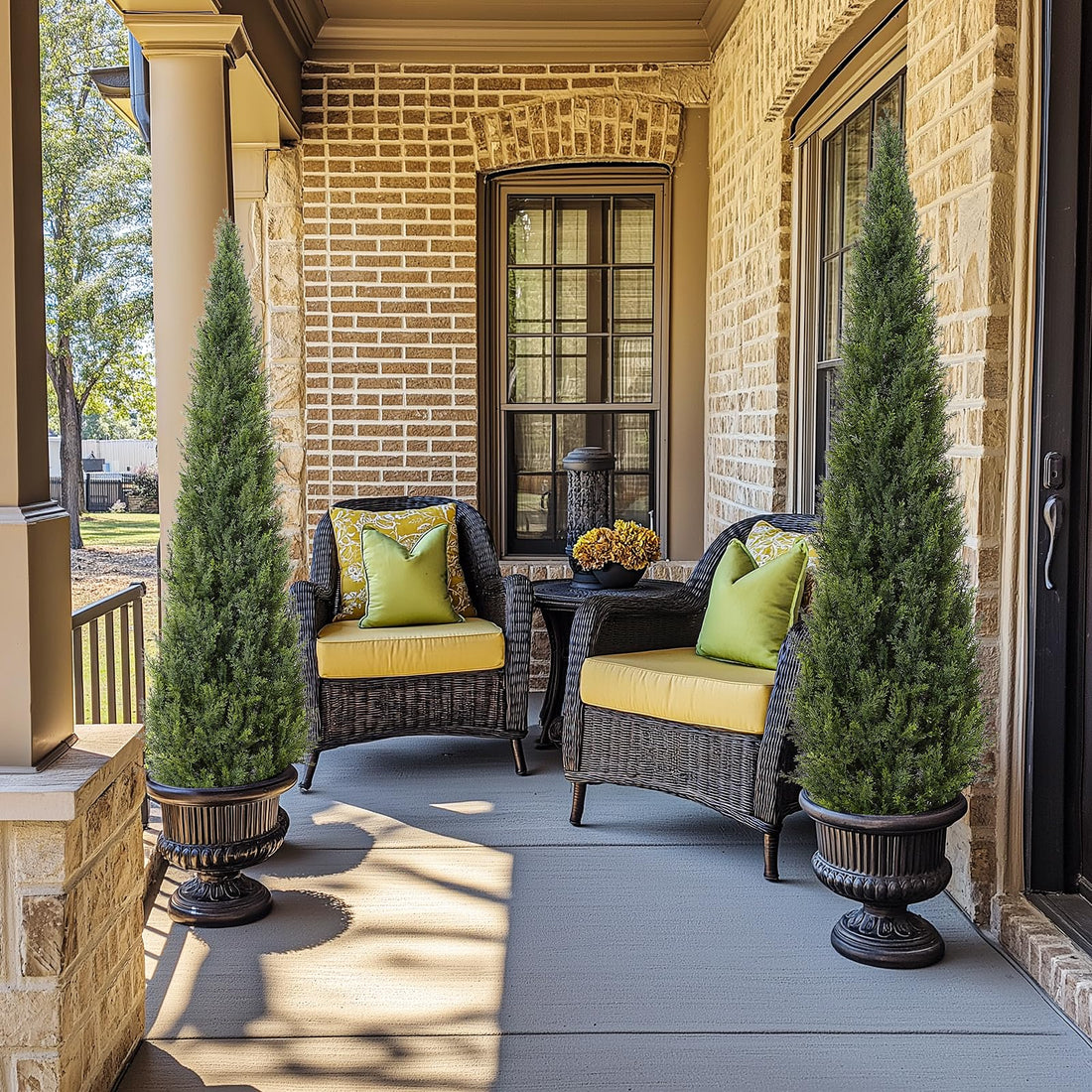 Garvee Artificial Cedar Topiary Trees for Home Decor, 4ft Fake Cypress Trees Potted Faux Evergreen Plants for Outdoor Indoor Front Porch Garden Set of 1