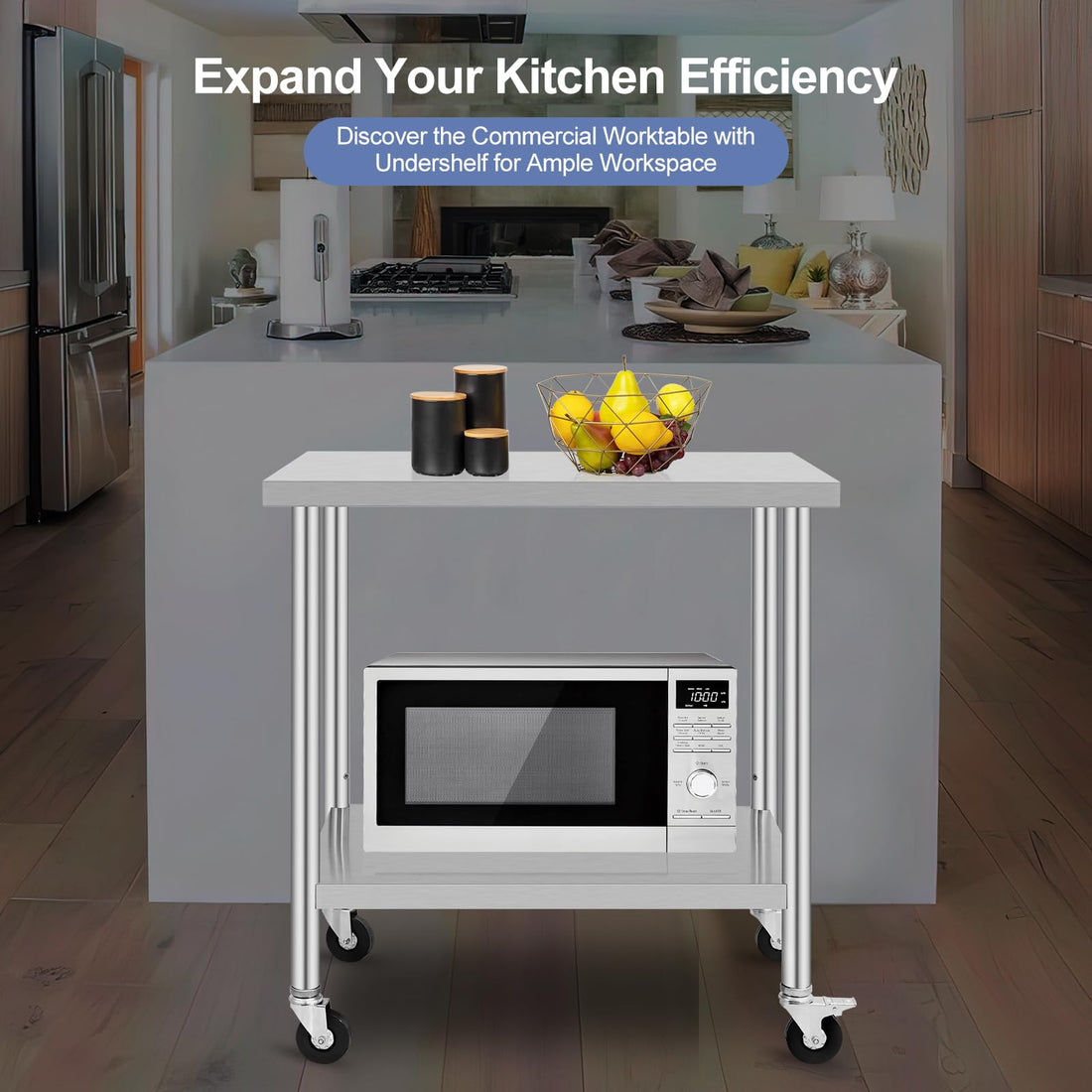 GARVEE 30"L x 18"W x 37"H Stainless Steel Work Table with Caster Wheels - Heavy-Duty Food Prep Table with Adjustable Undershelf for Kitchen, Laundry, and Hotel Use