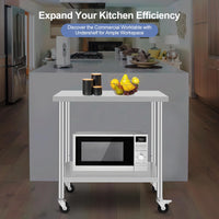 GARVEE 30"L x 18"W x 37"H Stainless Steel Work Table with Caster Wheels - Heavy-Duty Food Prep Table with Adjustable Undershelf for Kitchen, Laundry, and Hotel Use