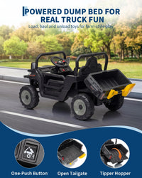 Garvee 12V Kids Ride on Dump Truck with Parent Remote Control, Single Seater Electric Farm Truck for Kids, Powered Dump Bed, Double Opening Doors, Suspension, LED Lights, MP3 & Horn,Black
