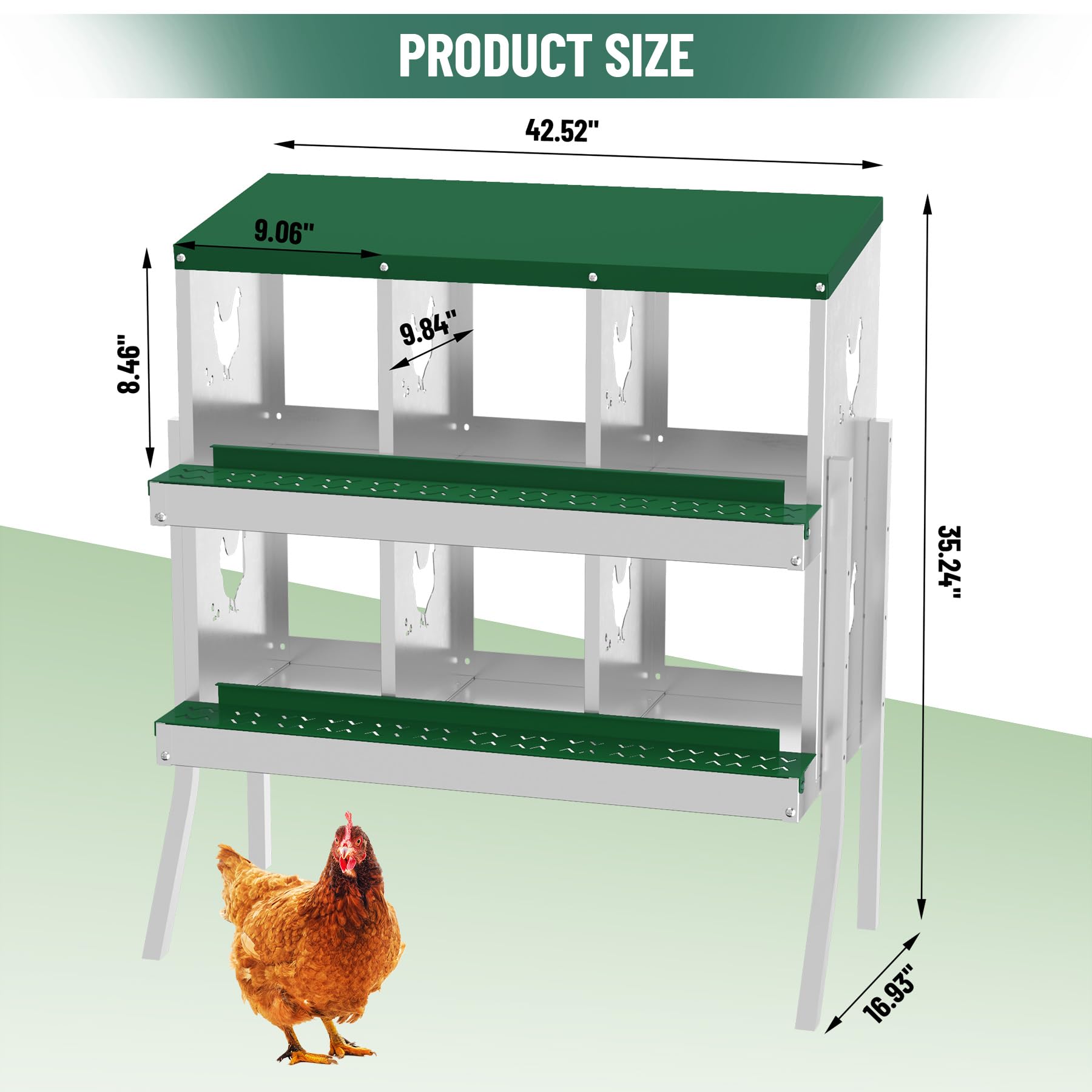 Garvee 6 Compartments Metal Chicken Nesting Boxes, Nesting Boxes with Metal Legs, Chicken Laying Box with Roll Out Egg Collection with Vented Holes