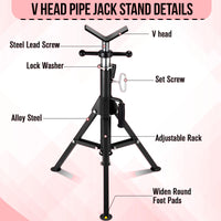 Garvee V-Head Pipe Jack Stand 2500 Lbs Load Capacity Adjustable 28-52" Height Heavy-Duty Steel Folding Legs Portable for Welding Automotive HVAC