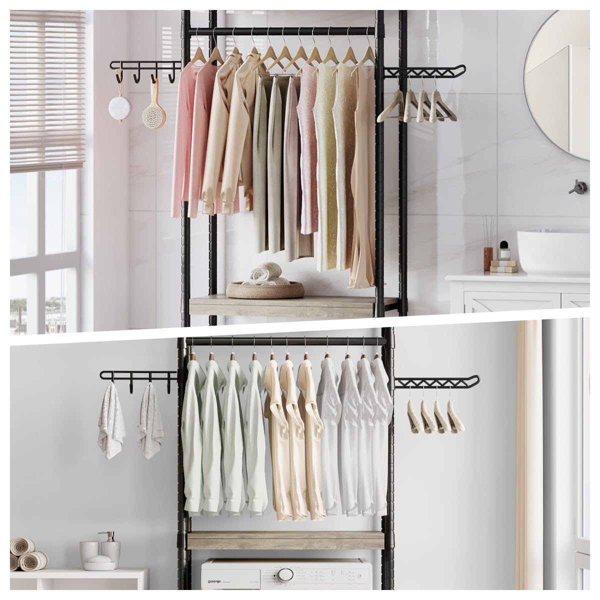 Garvee Over The Washer and Dryer Storage Shelf- Laundry Room Organization Space Saving Laundry Drying Clothes Racks Heavy Duty Adjustable Height Bathroom Shelf for Home Decor (Metal, 30" A)