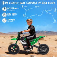 Garvee 24V Kids Electric Dirt Bike 350W Motor 10MPH Speed Rear Suspension Leather Seat Black Blue Green Red Rose White Outdoor Riding