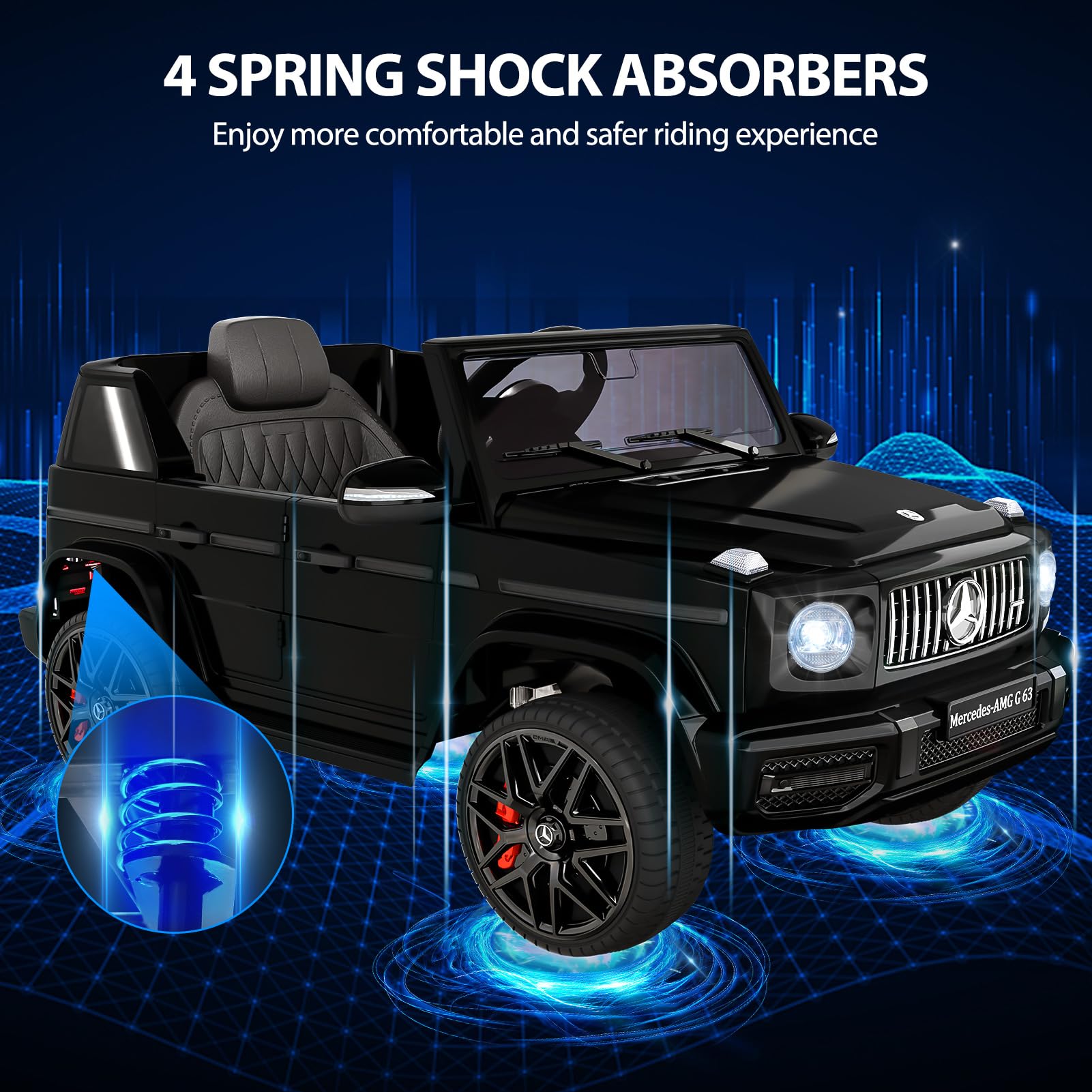 Garvee 12V Kids Ride on Car, Licensed Mercedes Benz G63 Electric Car w/Remote Control, Music, Spring Suspension, LED Light, Bluetooth, Horn, AUX, Safety Lock Battery Powered Electric Vehicle - Black