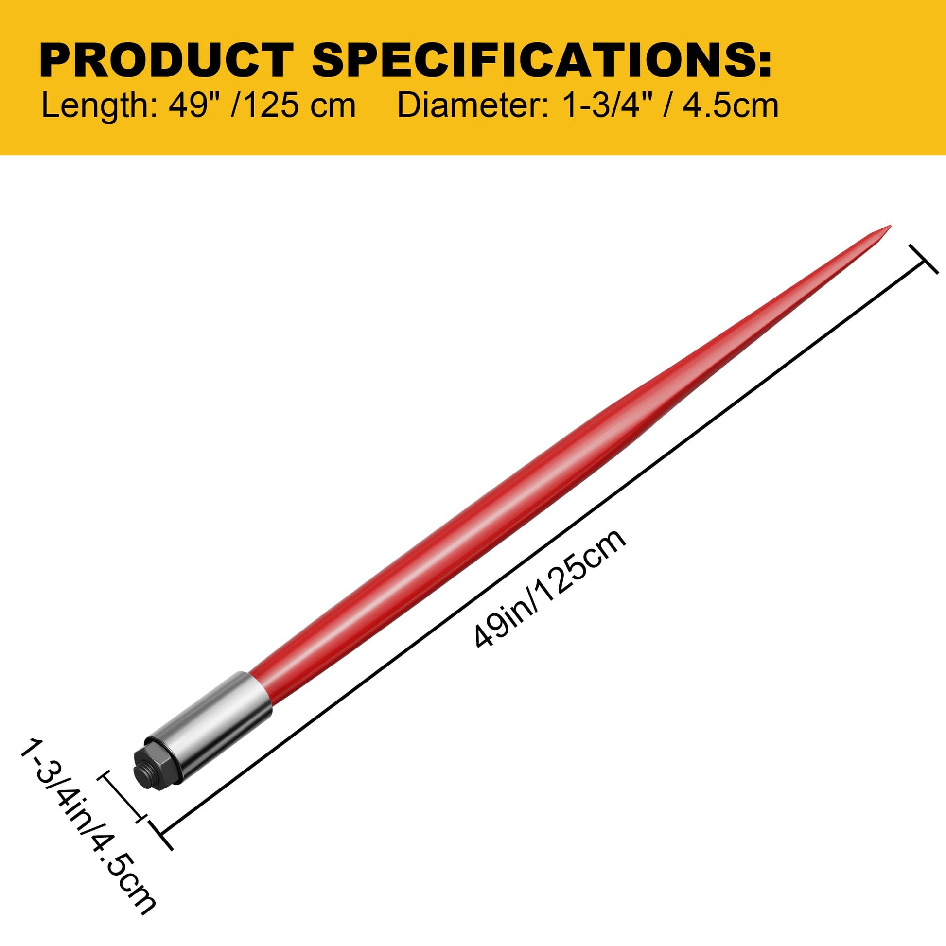 Garvee 49" Hay Spear Bale Spear, 4500lbs Capacity Heavy Duty Quick Attach Square Hay Bale Spears 1 3/4" Wide, Hay Bale Spike with Hex Nut & Sleeve, for Buckets Tractors Loaders